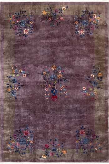 Antique Chinese Art Deco Purple Background Area Rug 72887 by Nazmiyal Antique Rugs