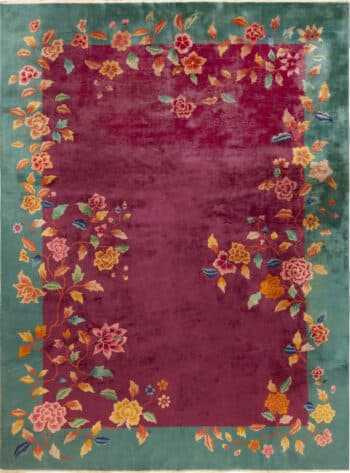 Open Field Antique Chinese Art Deco Floral Rug 72879 by Nazmiyal Antique Rugs