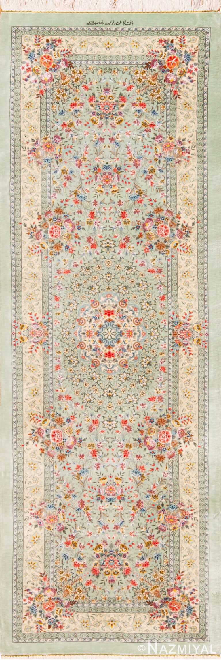 Vintage Persian Qum Silk Floral Medallion Hallway Runner Rug 72788 by Nazmiyal Antique Rugs