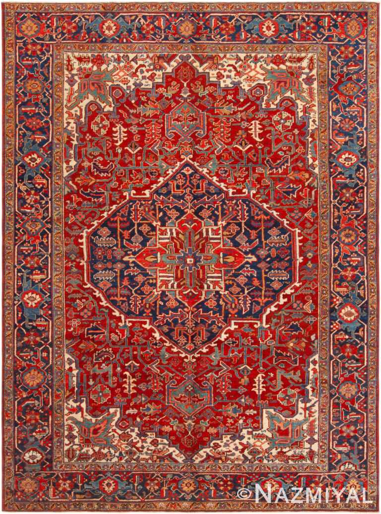 Antique Red Geometric Medallion Persian Heriz 72874 by Nazmiyal Antique Rugs