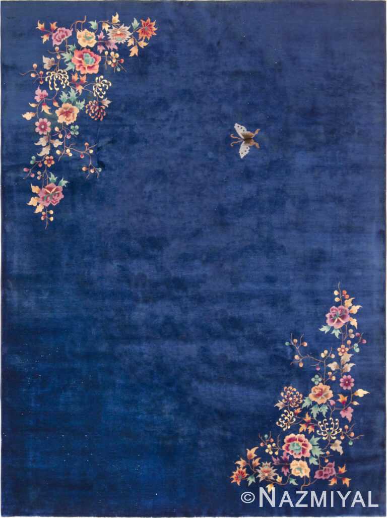Blue Antique Art Deco Chinese Floral Area Rug 72880 by Nazmiyal Antique Rugs