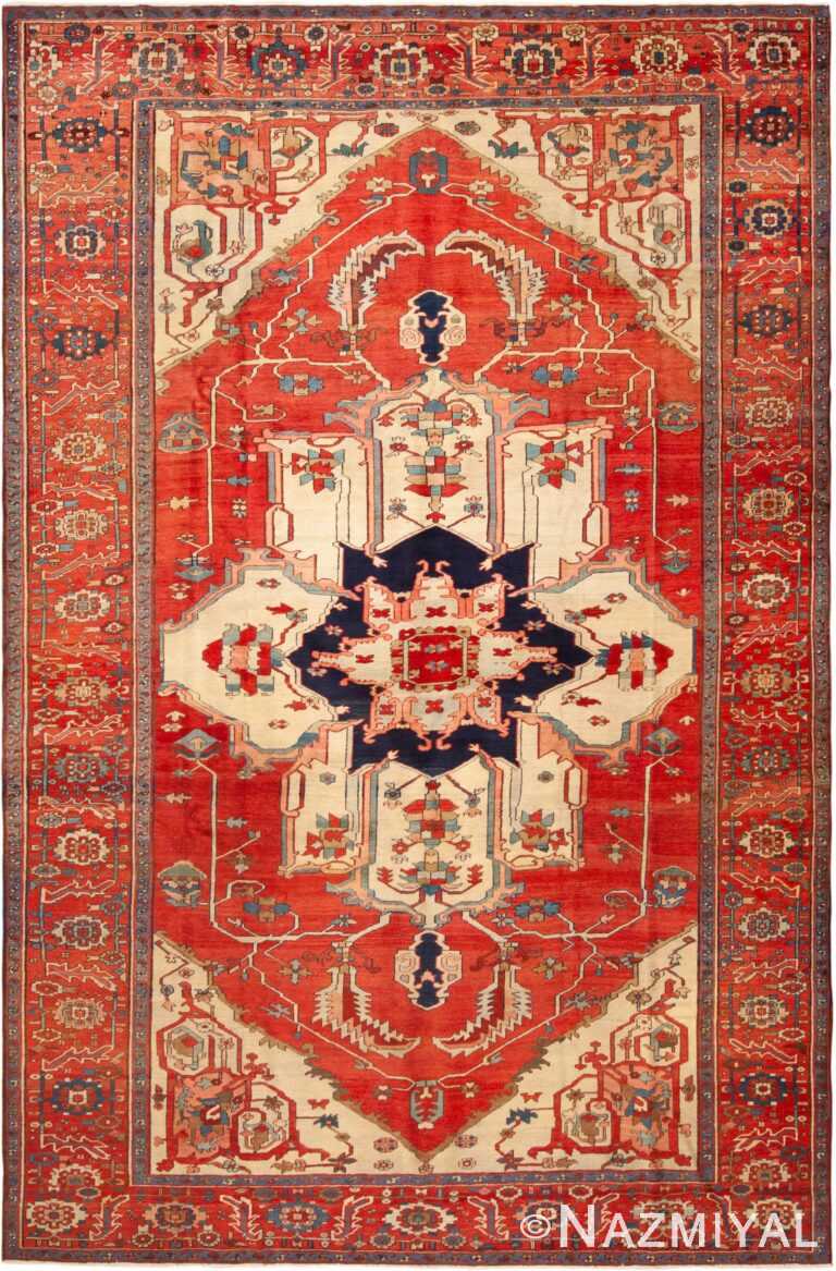 Central Medallion Geometric Antique Persian Serapi Area Rug 72872 by Nazmiyal Antique Rugs