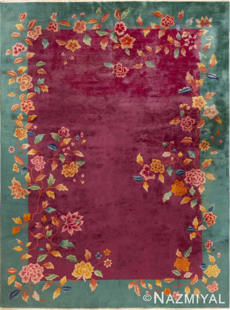 Open Field Antique Chinese Art Deco Floral Rug 72879 by Nazmiyal Antique Rugs