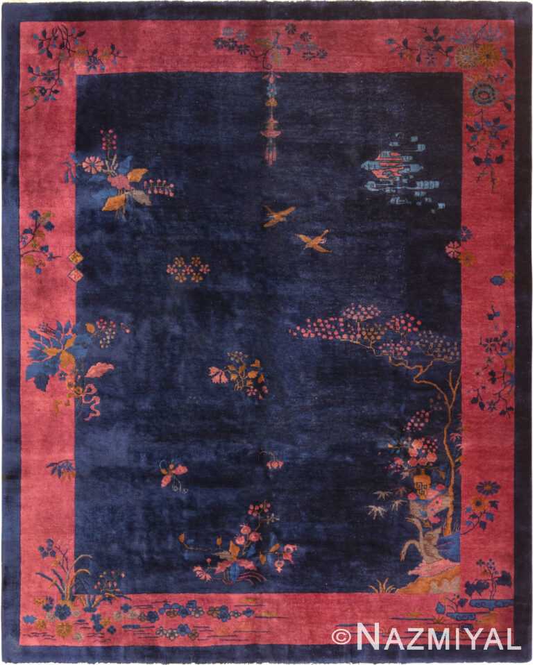 Vivid Blue Antique Chinese Art Deco Area Rug 72884 by Nazmiyal Antique Rugs