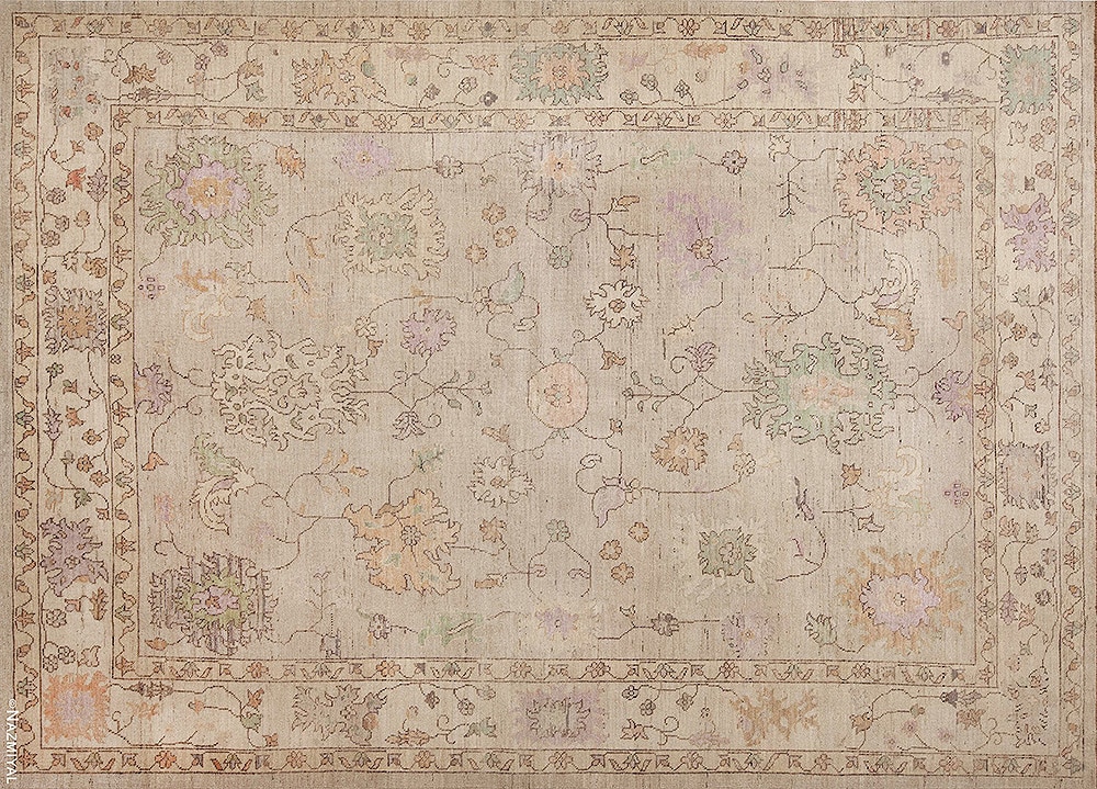 Neutral Modern Turkish Oushak Design Area Rug 11602 By Nazmiyal Rugs